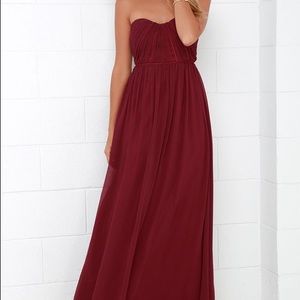 Lulu's Burgundy Strapless Prom Dress